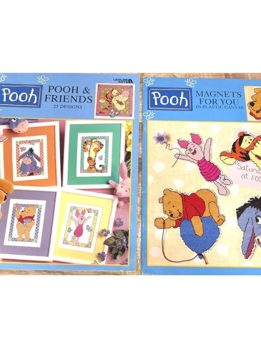 2 Pooh & Friends Cross-Stitch And Plastic Canvas Pattern Books Featuring 25 Desi